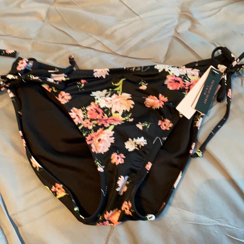 VS black/floral bikini bottom.Size L ties at sides